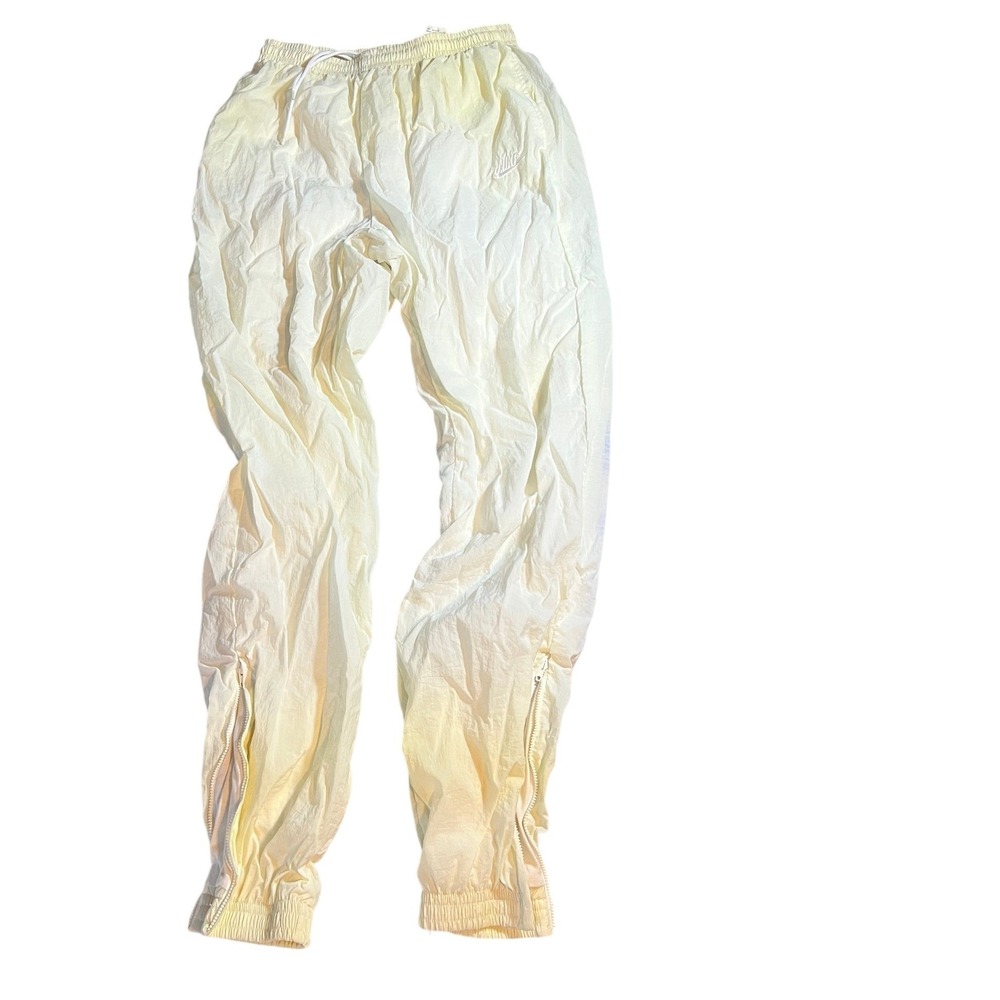 VTG Nike Men Windbreaker Pants White/yellow discoloration Zipper Cuffs Size L